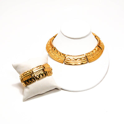 Egyptian Revival Bracelet and Collar Necklace Set by Monet by Monet - Vintage Meet Modern Vintage Jewelry - Chicago, Illinois - #oldhollywoodglamour #vintagemeetmodern #designervintage #jewelrybox #antiquejewelry #vintagejewelry