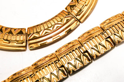 Egyptian Revival Bracelet and Collar Necklace Set by Monet by Monet - Vintage Meet Modern Vintage Jewelry - Chicago, Illinois - #oldhollywoodglamour #vintagemeetmodern #designervintage #jewelrybox #antiquejewelry #vintagejewelry