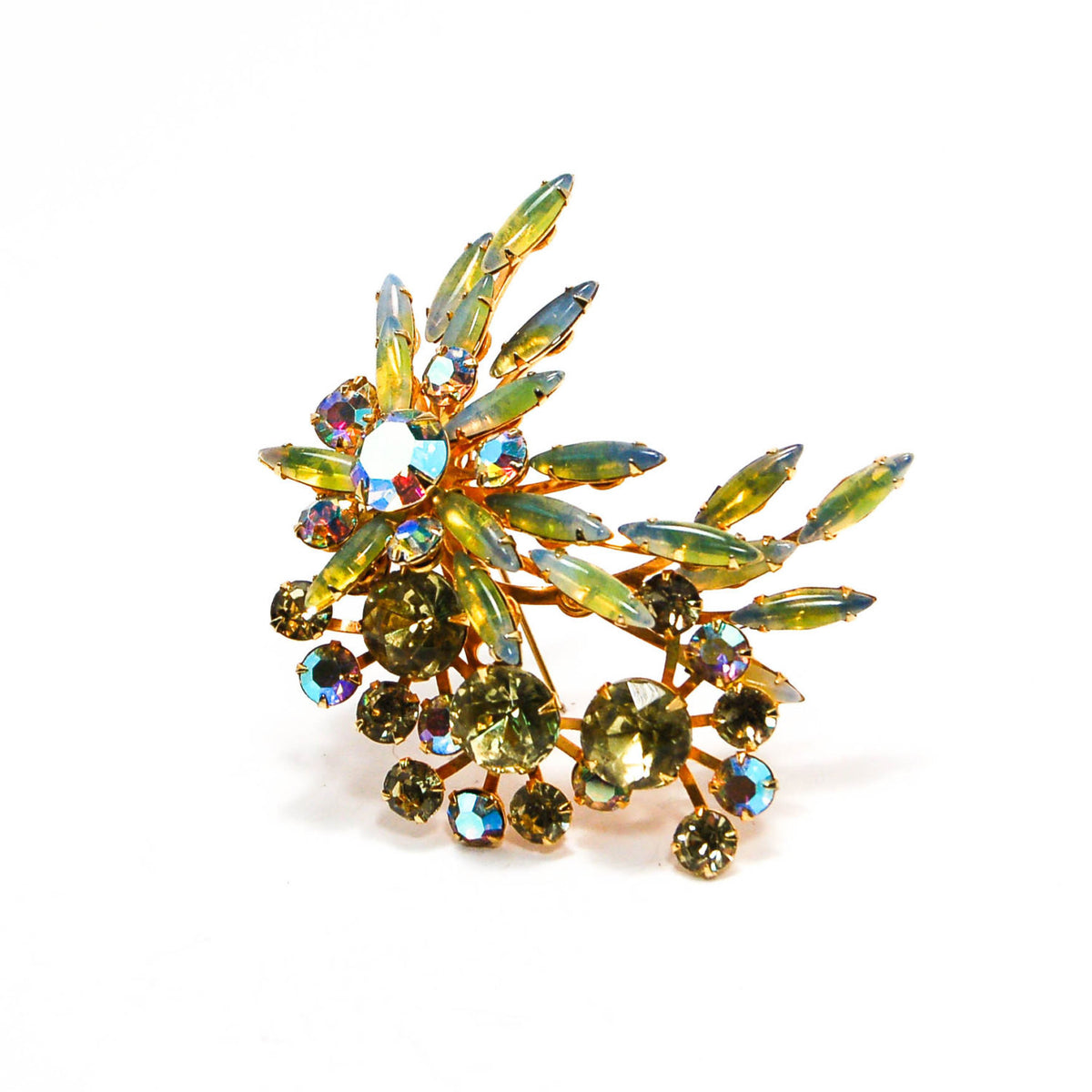 1960's Spray Style Colorful Rhinestone Brooch