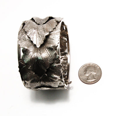 Art Nouveau Silver Leaf cuff bracelet by Whiting and Davis, Wide Bold Style by Whiting and Davis - Vintage Meet Modern Vintage Jewelry - Chicago, Illinois - #oldhollywoodglamour #vintagemeetmodern #designervintage #jewelrybox #antiquejewelry #vintagejewelry