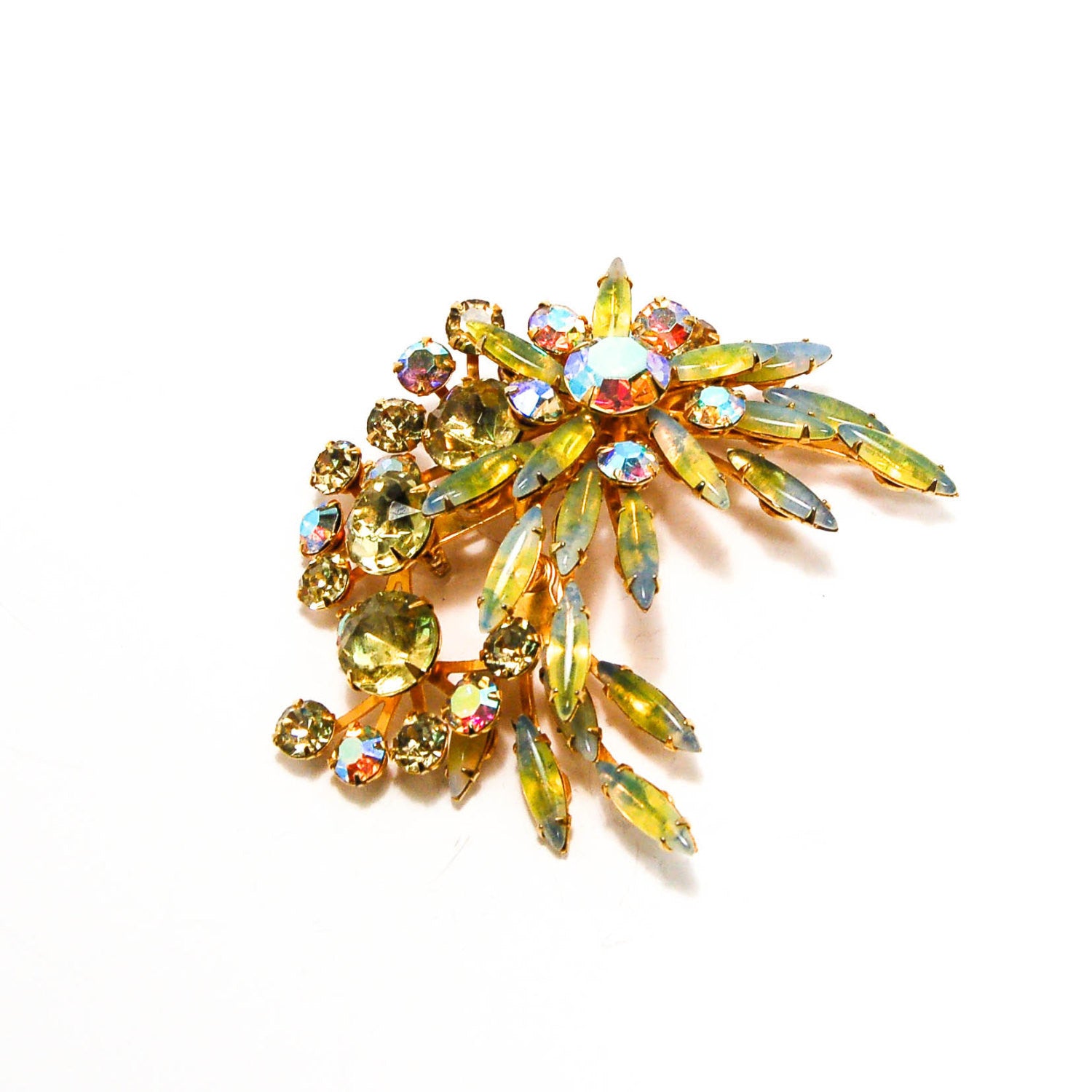1960's Spray Style Colorful Rhinestone Brooch by 1960s Vintage - Vintage Meet Modern Vintage Jewelry - Chicago, Illinois - #oldhollywoodglamour #vintagemeetmodern #designervintage #jewelrybox #antiquejewelry #vintagejewelry