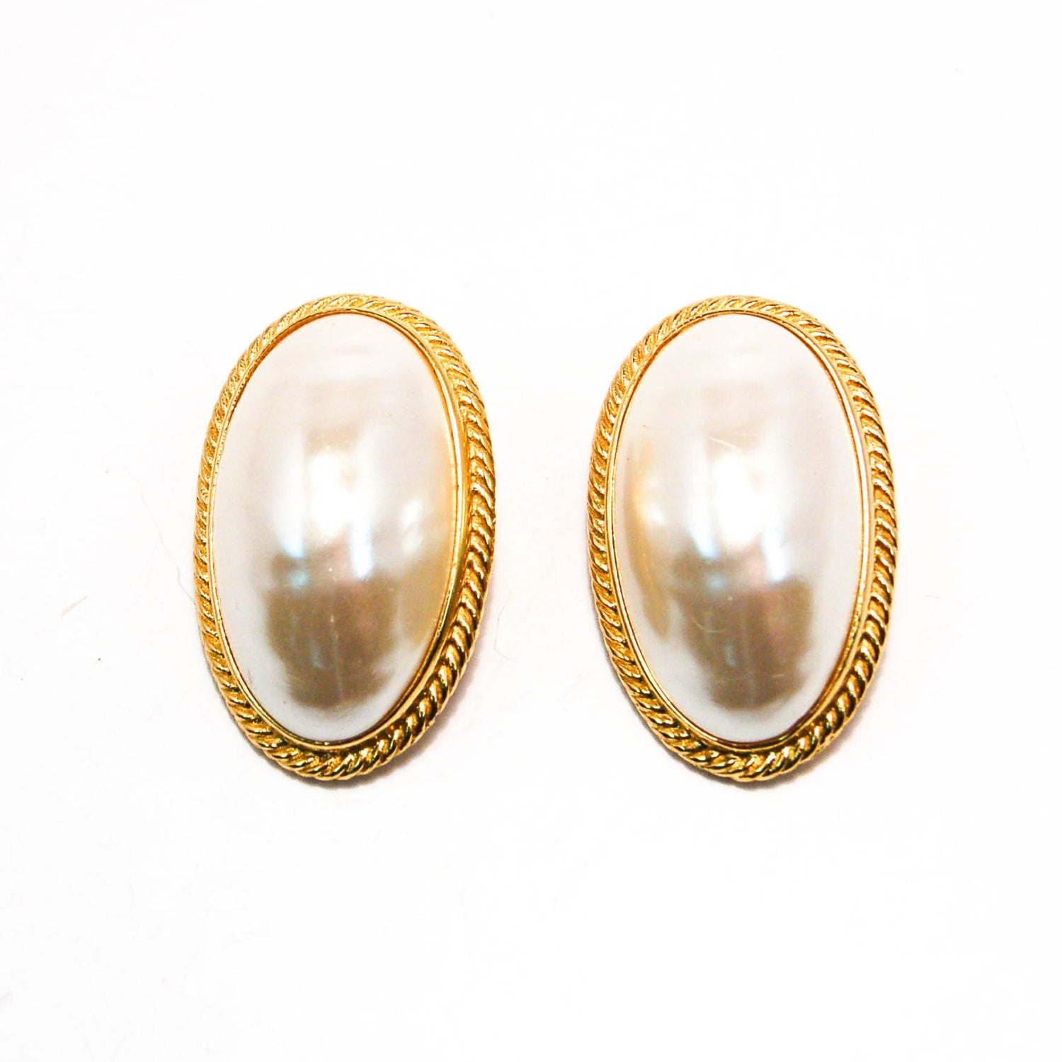 1980's Oval Mabe Pearl Earrings by Givenchy by Givenchy - Vintage Meet Modern Vintage Jewelry - Chicago, Illinois - #oldhollywoodglamour #vintagemeetmodern #designervintage #jewelrybox #antiquejewelry #vintagejewelry