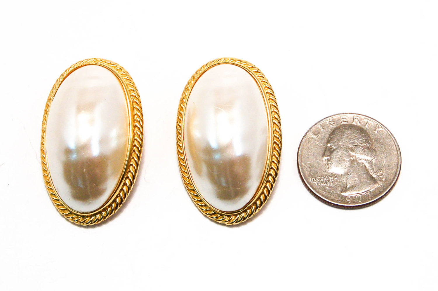 1980's Oval Mabe Pearl Earrings by Givenchy by Givenchy - Vintage Meet Modern Vintage Jewelry - Chicago, Illinois - #oldhollywoodglamour #vintagemeetmodern #designervintage #jewelrybox #antiquejewelry #vintagejewelry