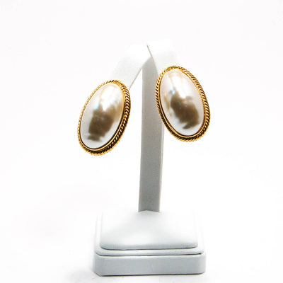 1980's Oval Mabe Pearl Earrings by Givenchy by Givenchy - Vintage Meet Modern Vintage Jewelry - Chicago, Illinois - #oldhollywoodglamour #vintagemeetmodern #designervintage #jewelrybox #antiquejewelry #vintagejewelry