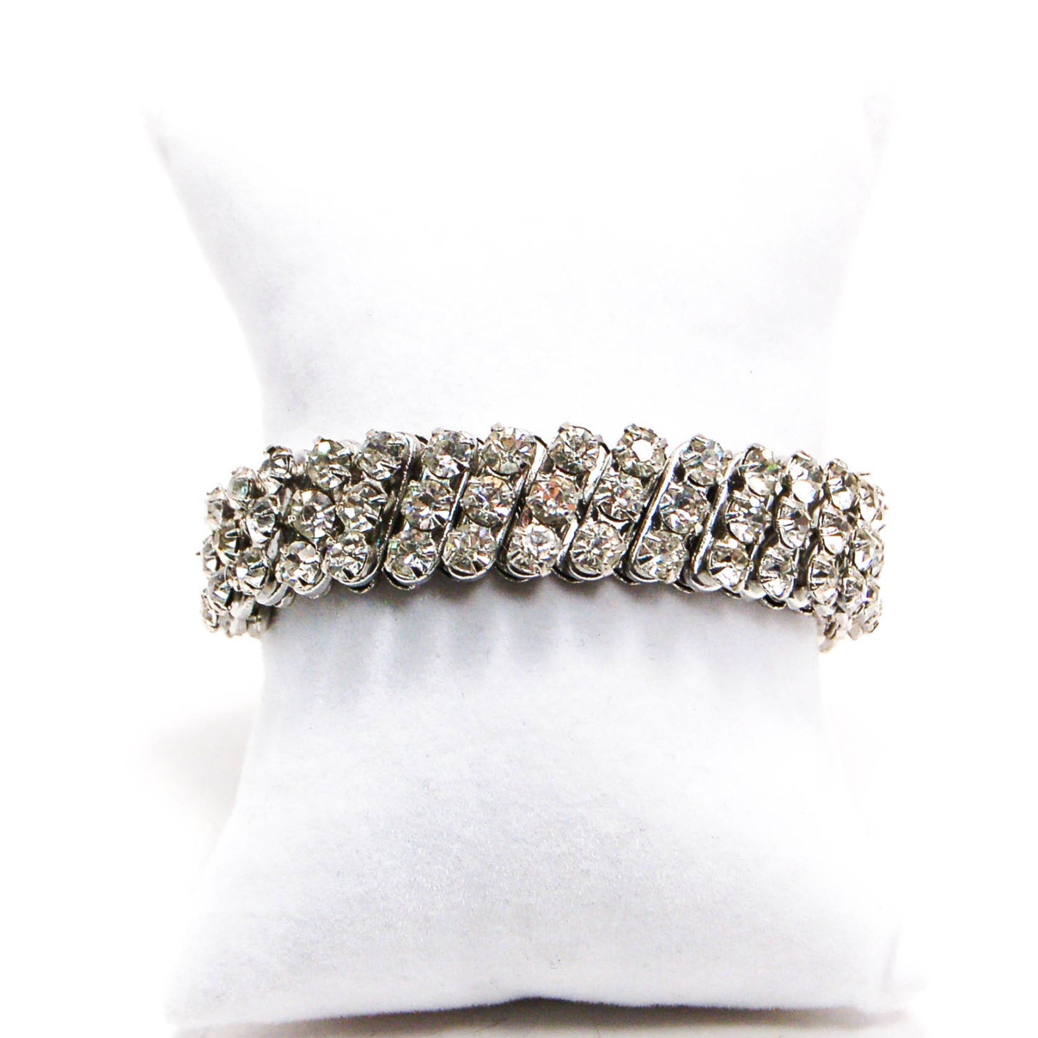 1950's Silver Tone Rhinestone Expansion Bracelet by 1950's - Vintage Meet Modern Vintage Jewelry - Chicago, Illinois - #oldhollywoodglamour #vintagemeetmodern #designervintage #jewelrybox #antiquejewelry #vintagejewelry