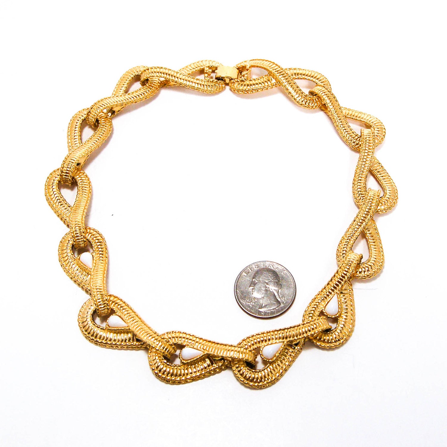 Gold Tone Tear Drop Link Necklace by Givenchy by Givenchy - Vintage Meet Modern Vintage Jewelry - Chicago, Illinois - #oldhollywoodglamour #vintagemeetmodern #designervintage #jewelrybox #antiquejewelry #vintagejewelry