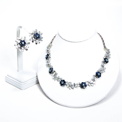 Floral Blue Rhinestone Necklace and Earrings Set by Coro by Coro - Vintage Meet Modern Vintage Jewelry - Chicago, Illinois - #oldhollywoodglamour #vintagemeetmodern #designervintage #jewelrybox #antiquejewelry #vintagejewelry