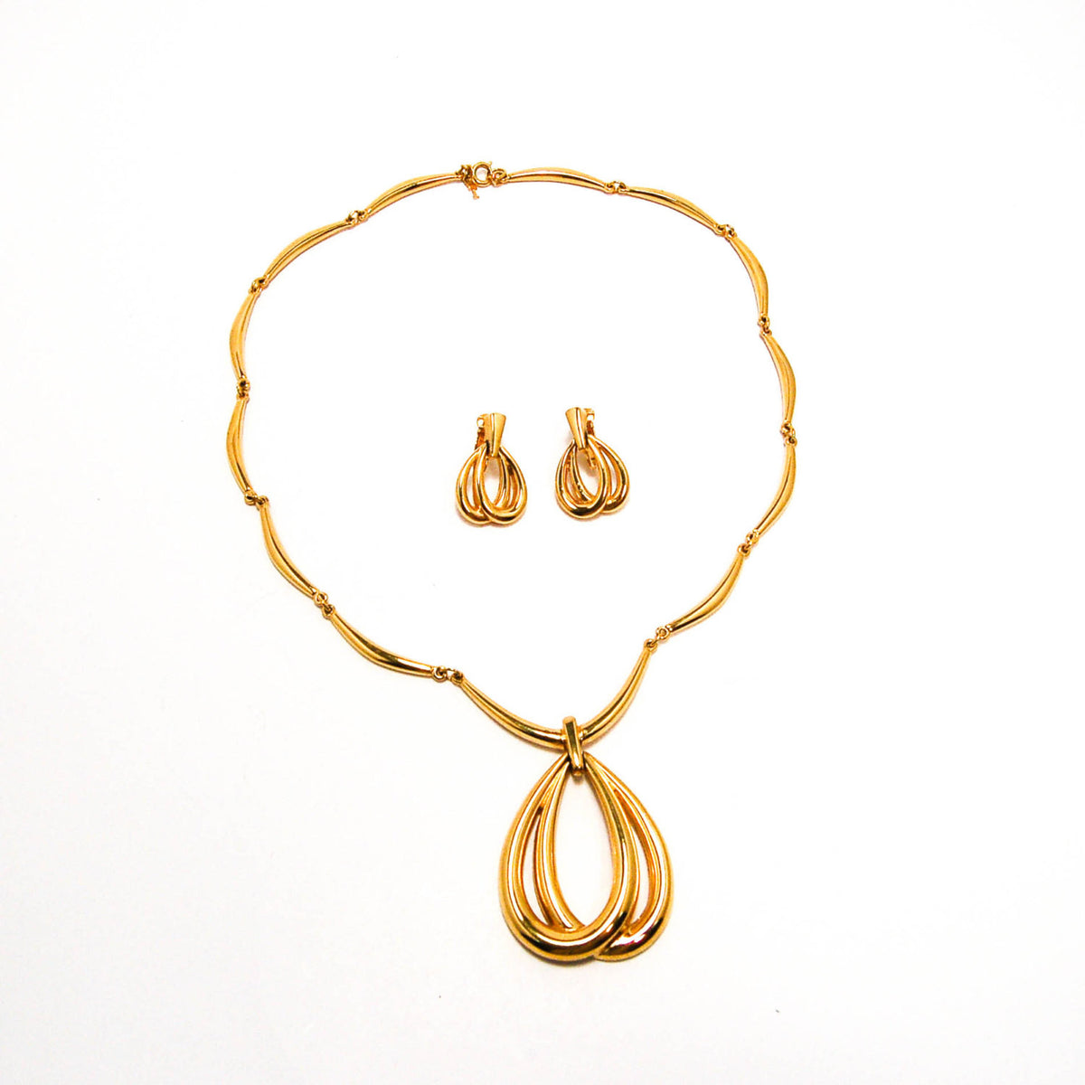 Gold Statement Necklace and Earrings by Crown Trifari