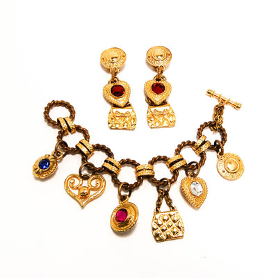 1980's Rhinestone Gold Charm Bracelet by Edouard Rambeau by Edouard Rambeau - Vintage Meet Modern Vintage Jewelry - Chicago, Illinois - #oldhollywoodglamour #vintagemeetmodern #designervintage #jewelrybox #antiquejewelry #vintagejewelry