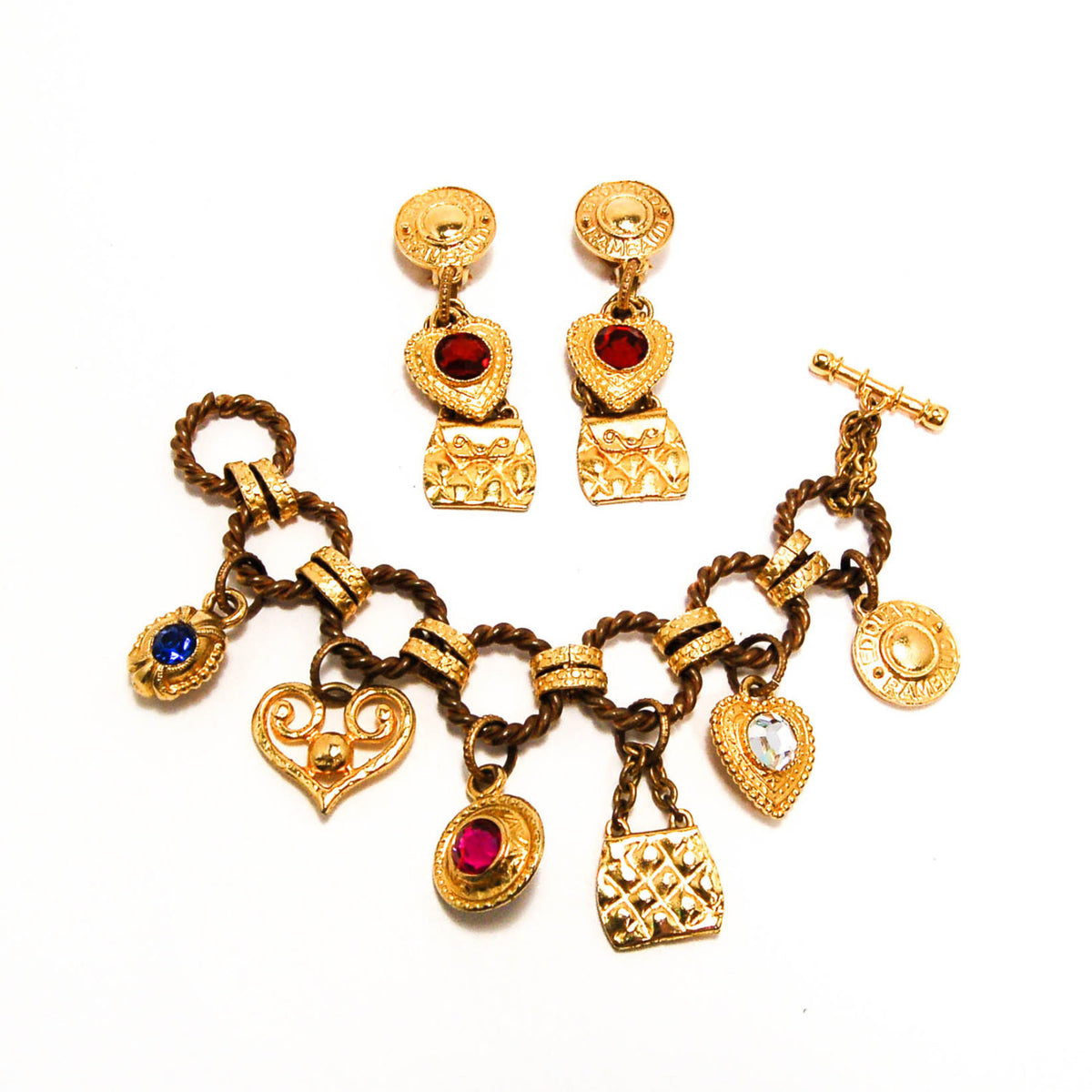 1980's Rhinestone Gold Charm Bracelet by Edouard Rambeau