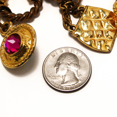 1980's Rhinestone Gold Charm Bracelet by Edouard Rambeau by Edouard Rambeau - Vintage Meet Modern Vintage Jewelry - Chicago, Illinois - #oldhollywoodglamour #vintagemeetmodern #designervintage #jewelrybox #antiquejewelry #vintagejewelry