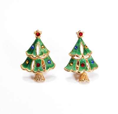 Rhinestone Christmas Tree Clip Earrings by 1980s - Vintage Meet Modern Vintage Jewelry - Chicago, Illinois - #oldhollywoodglamour #vintagemeetmodern #designervintage #jewelrybox #antiquejewelry #vintagejewelry
