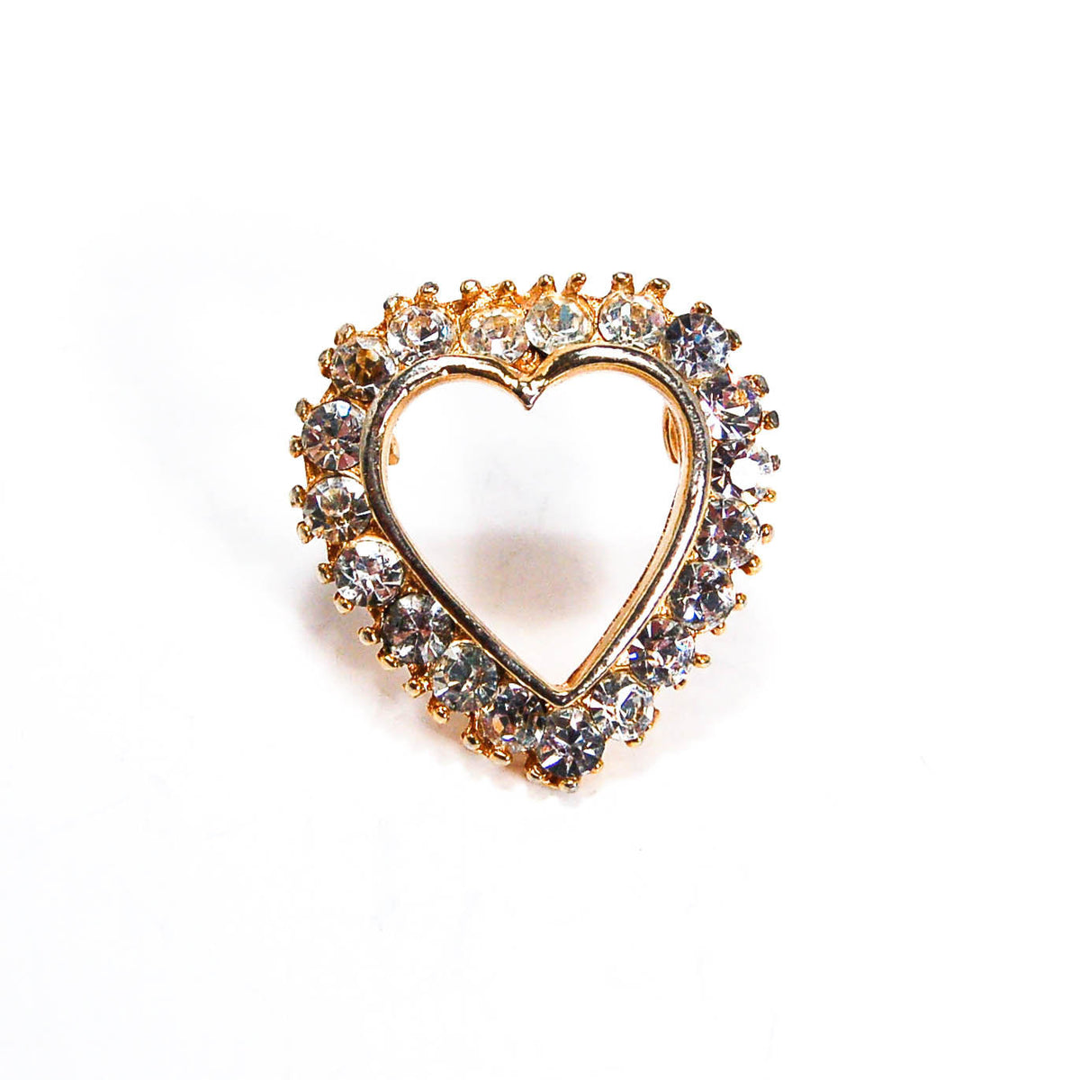 1980's Petite Heart Brooch with Rhinestone Details