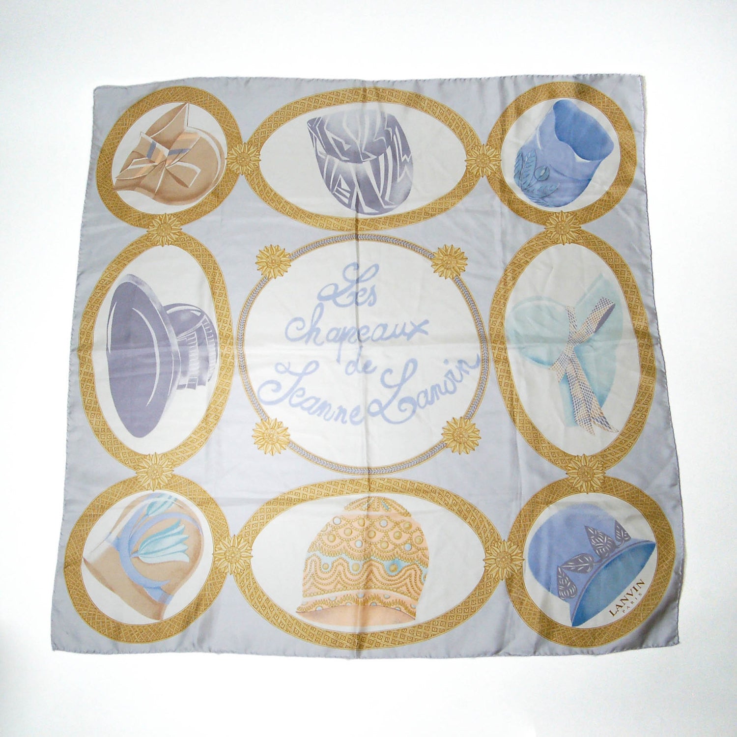 Silk Scarf with Millinery Scene by Lanvin Paris by Lavin Paris - Vintage Meet Modern Vintage Jewelry - Chicago, Illinois - #oldhollywoodglamour #vintagemeetmodern #designervintage #jewelrybox #antiquejewelry #vintagejewelry