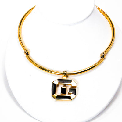 1970's Gold and Black Logo Necklace by Givenchy by Givenchy - Vintage Meet Modern Vintage Jewelry - Chicago, Illinois - #oldhollywoodglamour #vintagemeetmodern #designervintage #jewelrybox #antiquejewelry #vintagejewelry