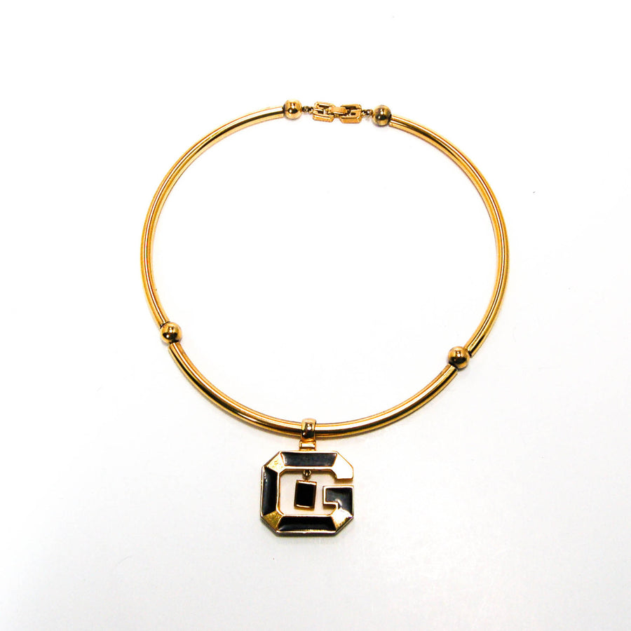 1970's Gold and Black Logo Necklace by Givenchy by Givenchy - Vintage Meet Modern Vintage Jewelry - Chicago, Illinois - #oldhollywoodglamour #vintagemeetmodern #designervintage #jewelrybox #antiquejewelry #vintagejewelry