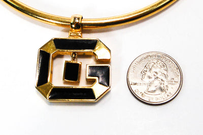 1970's Gold and Black Logo Necklace by Givenchy by Givenchy - Vintage Meet Modern Vintage Jewelry - Chicago, Illinois - #oldhollywoodglamour #vintagemeetmodern #designervintage #jewelrybox #antiquejewelry #vintagejewelry