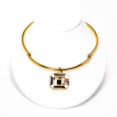 1970's Gold and Black Logo Necklace by Givenchy by Givenchy - Vintage Meet Modern Vintage Jewelry - Chicago, Illinois - #oldhollywoodglamour #vintagemeetmodern #designervintage #jewelrybox #antiquejewelry #vintagejewelry