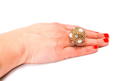 Pearl and Rhinestone Statement Ring by Erickson  Beamon by Erickson Beamon - Vintage Meet Modern Vintage Jewelry - Chicago, Illinois - #oldhollywoodglamour #vintagemeetmodern #designervintage #jewelrybox #antiquejewelry #vintagejewelry