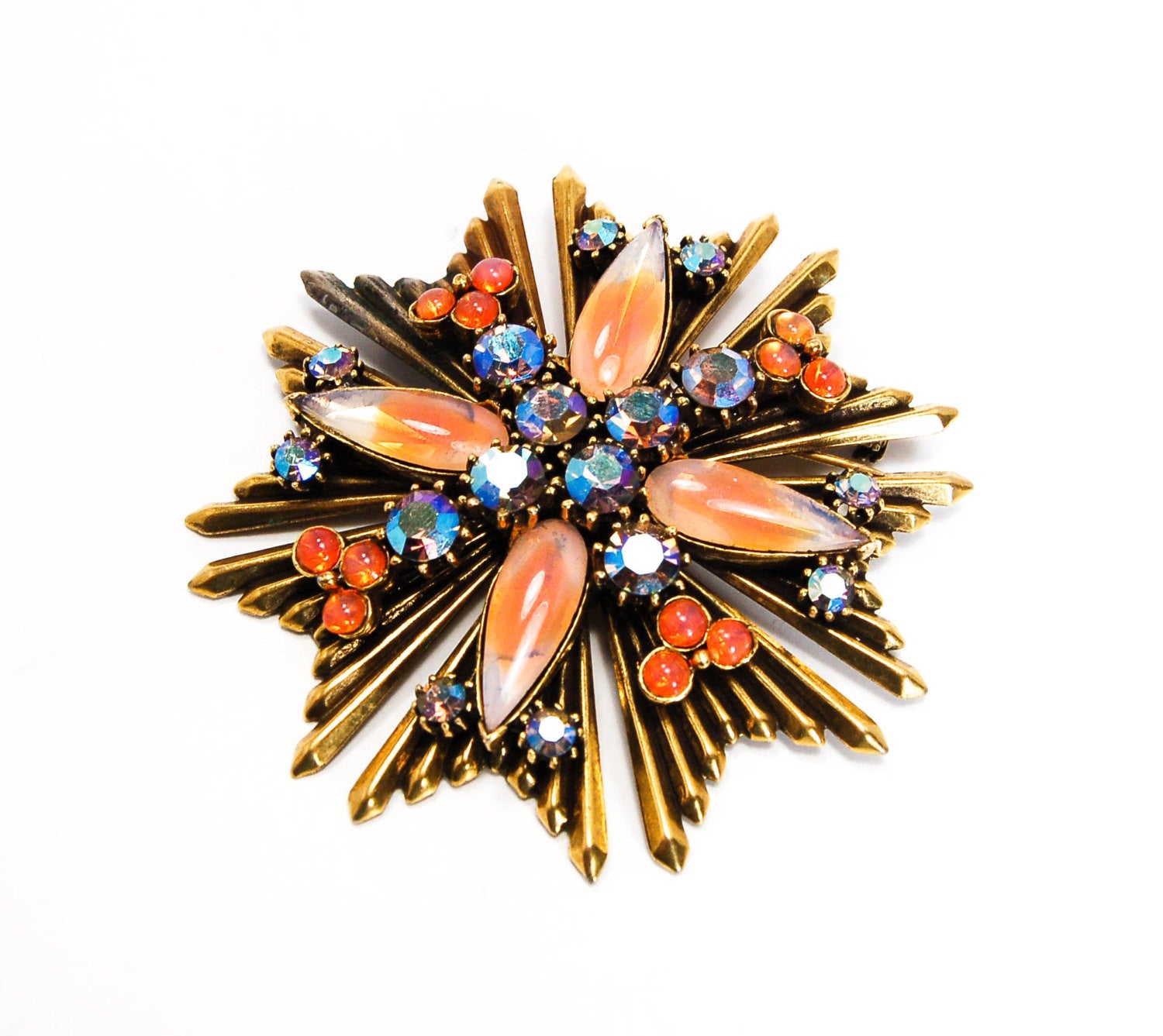 Maltese Cross Brooch with Faux Fire Opal by Florenza by Florenza - Vintage Meet Modern Vintage Jewelry - Chicago, Illinois - #oldhollywoodglamour #vintagemeetmodern #designervintage #jewelrybox #antiquejewelry #vintagejewelry