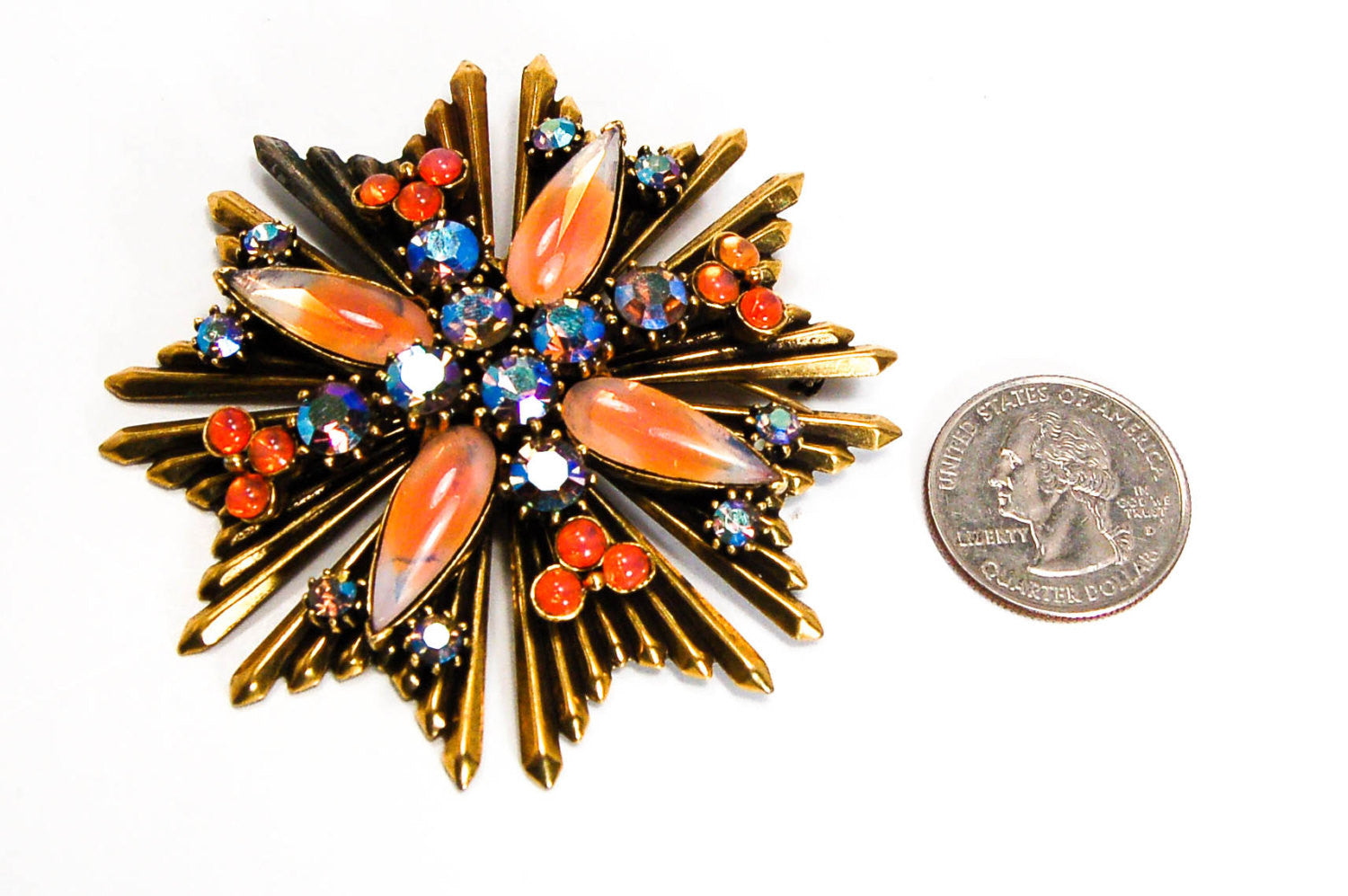 Maltese Cross Brooch with Faux Fire Opal by Florenza by Florenza - Vintage Meet Modern Vintage Jewelry - Chicago, Illinois - #oldhollywoodglamour #vintagemeetmodern #designervintage #jewelrybox #antiquejewelry #vintagejewelry