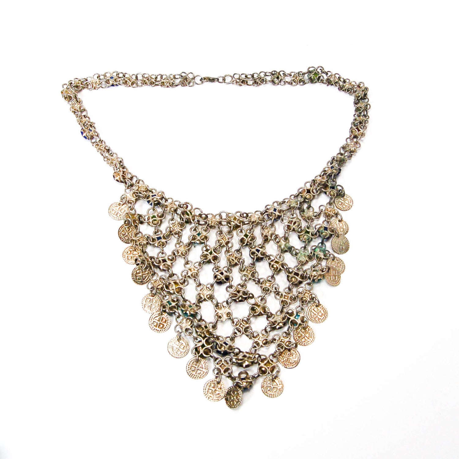 1970's Colorful Bib Necklace with Art Glass Rhinestones by 1970's - Vintage Meet Modern Vintage Jewelry - Chicago, Illinois - #oldhollywoodglamour #vintagemeetmodern #designervintage #jewelrybox #antiquejewelry #vintagejewelry