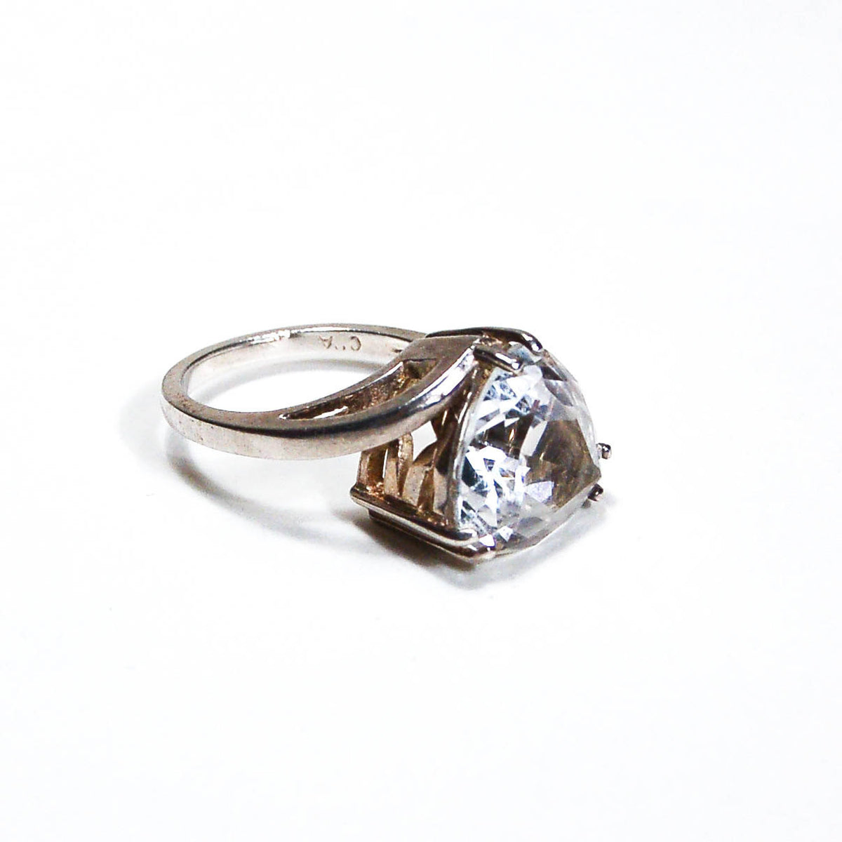1980's Sterling Silver CZ Trillion Cut Ring