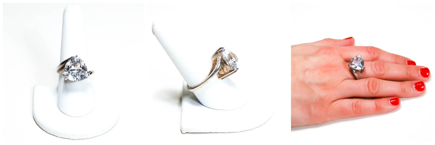 1980's Sterling Silver CZ Trillion Cut Ring by 1980s - Vintage Meet Modern Vintage Jewelry - Chicago, Illinois - #oldhollywoodglamour #vintagemeetmodern #designervintage #jewelrybox #antiquejewelry #vintagejewelry