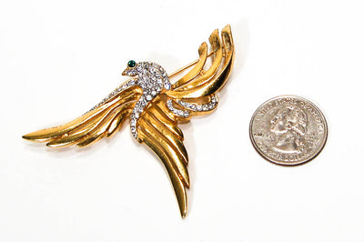 1960's Gold Rising Phoenix Brooch with Rhinestones by 1960s Vintage - Vintage Meet Modern Vintage Jewelry - Chicago, Illinois - #oldhollywoodglamour #vintagemeetmodern #designervintage #jewelrybox #antiquejewelry #vintagejewelry