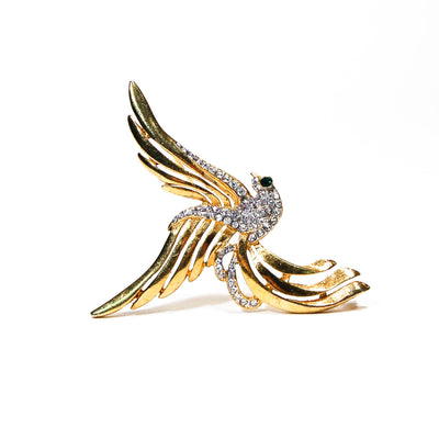 1960's Gold Rising Phoenix Brooch with Rhinestones by 1960s Vintage - Vintage Meet Modern Vintage Jewelry - Chicago, Illinois - #oldhollywoodglamour #vintagemeetmodern #designervintage #jewelrybox #antiquejewelry #vintagejewelry