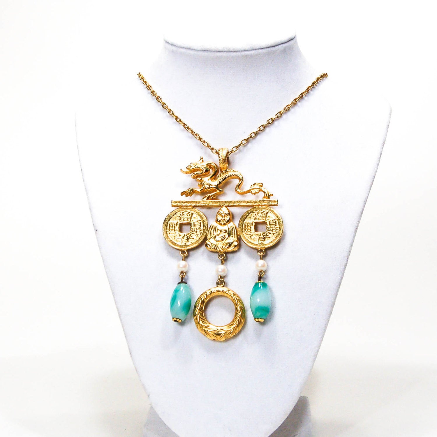 Kenneth Jay Lane Chinese Dragon Necklace by Kenneth Jay Lane - Vintage Meet Modern Vintage Jewelry - Chicago, Illinois - #oldhollywoodglamour #vintagemeetmodern #designervintage #jewelrybox #antiquejewelry #vintagejewelry