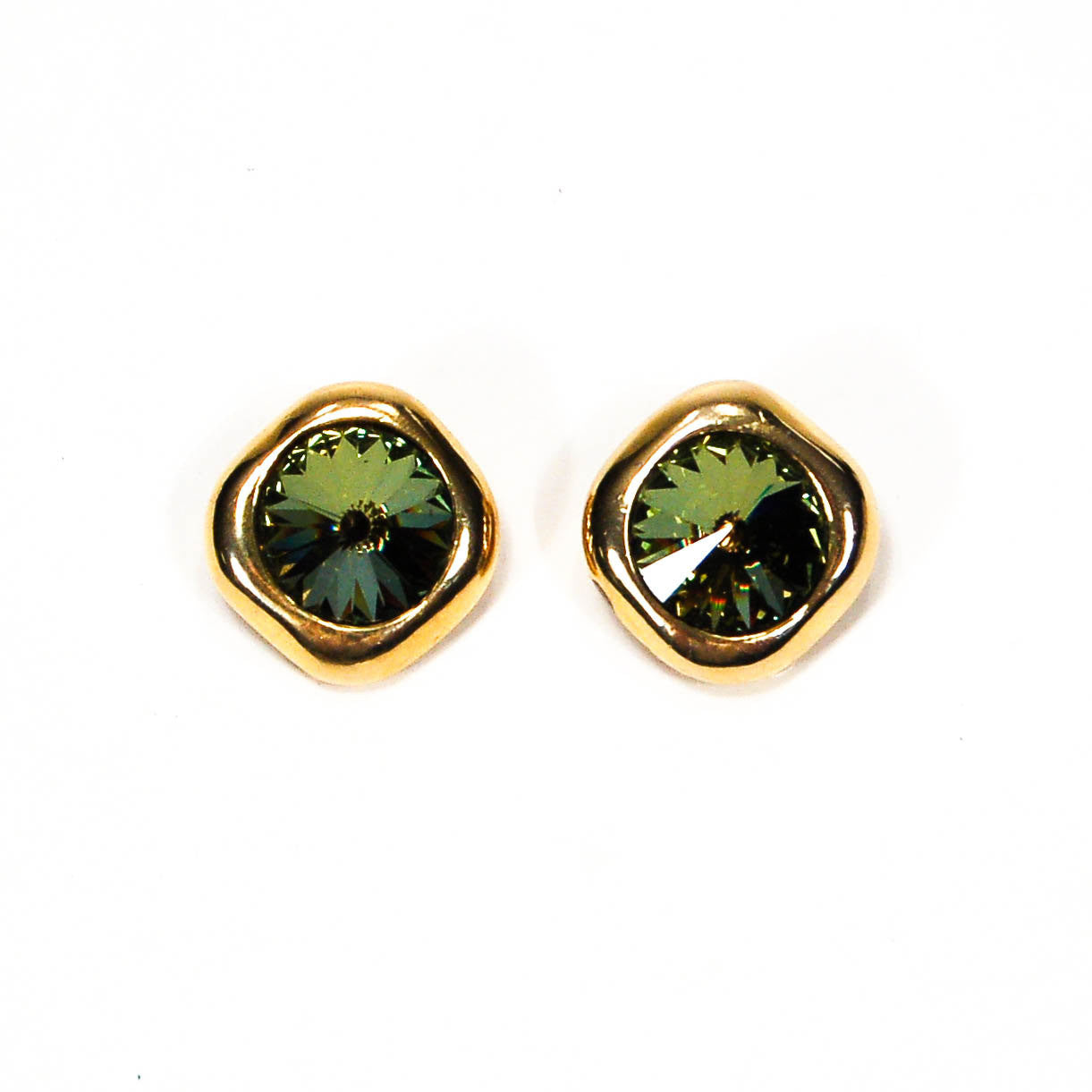 1980's Green Heliotrope Rivoli Rhinestone Earrings by Georgiou by Georgiou - Vintage Meet Modern Vintage Jewelry - Chicago, Illinois - #oldhollywoodglamour #vintagemeetmodern #designervintage #jewelrybox #antiquejewelry #vintagejewelry