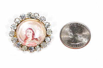 Miniature Victorian Lady Portrait Brooch Round with Rhinestones by 1970's - Vintage Meet Modern Vintage Jewelry - Chicago, Illinois - #oldhollywoodglamour #vintagemeetmodern #designervintage #jewelrybox #antiquejewelry #vintagejewelry