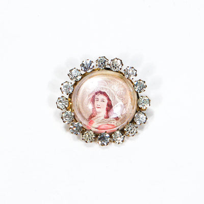 Miniature Victorian Lady Portrait Brooch Round with Rhinestones by 1970's - Vintage Meet Modern Vintage Jewelry - Chicago, Illinois - #oldhollywoodglamour #vintagemeetmodern #designervintage #jewelrybox #antiquejewelry #vintagejewelry