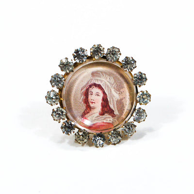 Miniature Victorian Lady Portrait Brooch Round with Rhinestones by 1970's - Vintage Meet Modern Vintage Jewelry - Chicago, Illinois - #oldhollywoodglamour #vintagemeetmodern #designervintage #jewelrybox #antiquejewelry #vintagejewelry