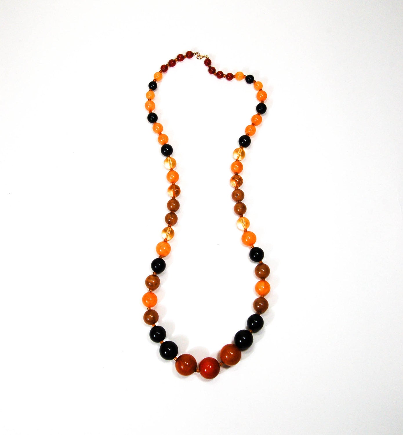 Orange, Black, Brown Lucite Bubble Bead Retro Necklace by 1960s Vintage - Vintage Meet Modern Vintage Jewelry - Chicago, Illinois - #oldhollywoodglamour #vintagemeetmodern #designervintage #jewelrybox #antiquejewelry #vintagejewelry