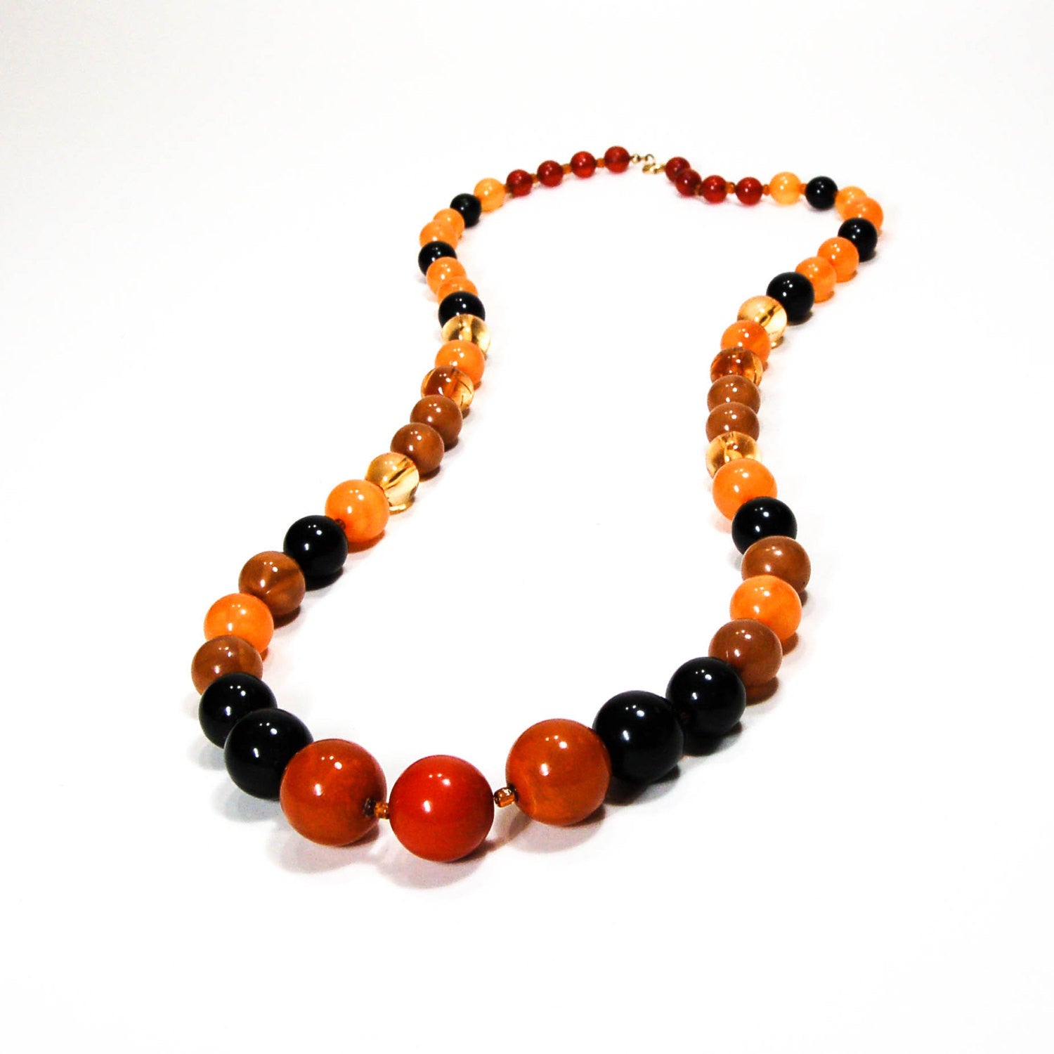 Orange, Black, Brown Lucite Bubble Bead Retro Necklace by 1960s Vintage - Vintage Meet Modern Vintage Jewelry - Chicago, Illinois - #oldhollywoodglamour #vintagemeetmodern #designervintage #jewelrybox #antiquejewelry #vintagejewelry