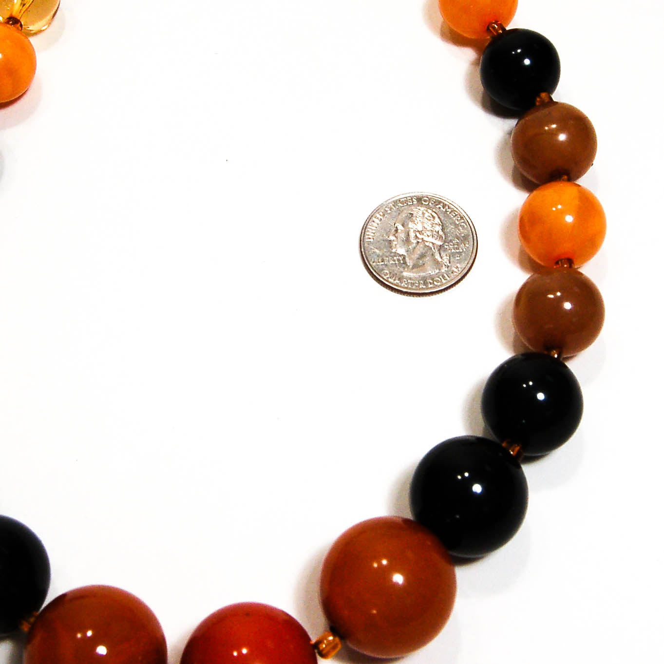Orange, Black, Brown Lucite Bubble Bead Retro Necklace by 1960s Vintage - Vintage Meet Modern Vintage Jewelry - Chicago, Illinois - #oldhollywoodglamour #vintagemeetmodern #designervintage #jewelrybox #antiquejewelry #vintagejewelry