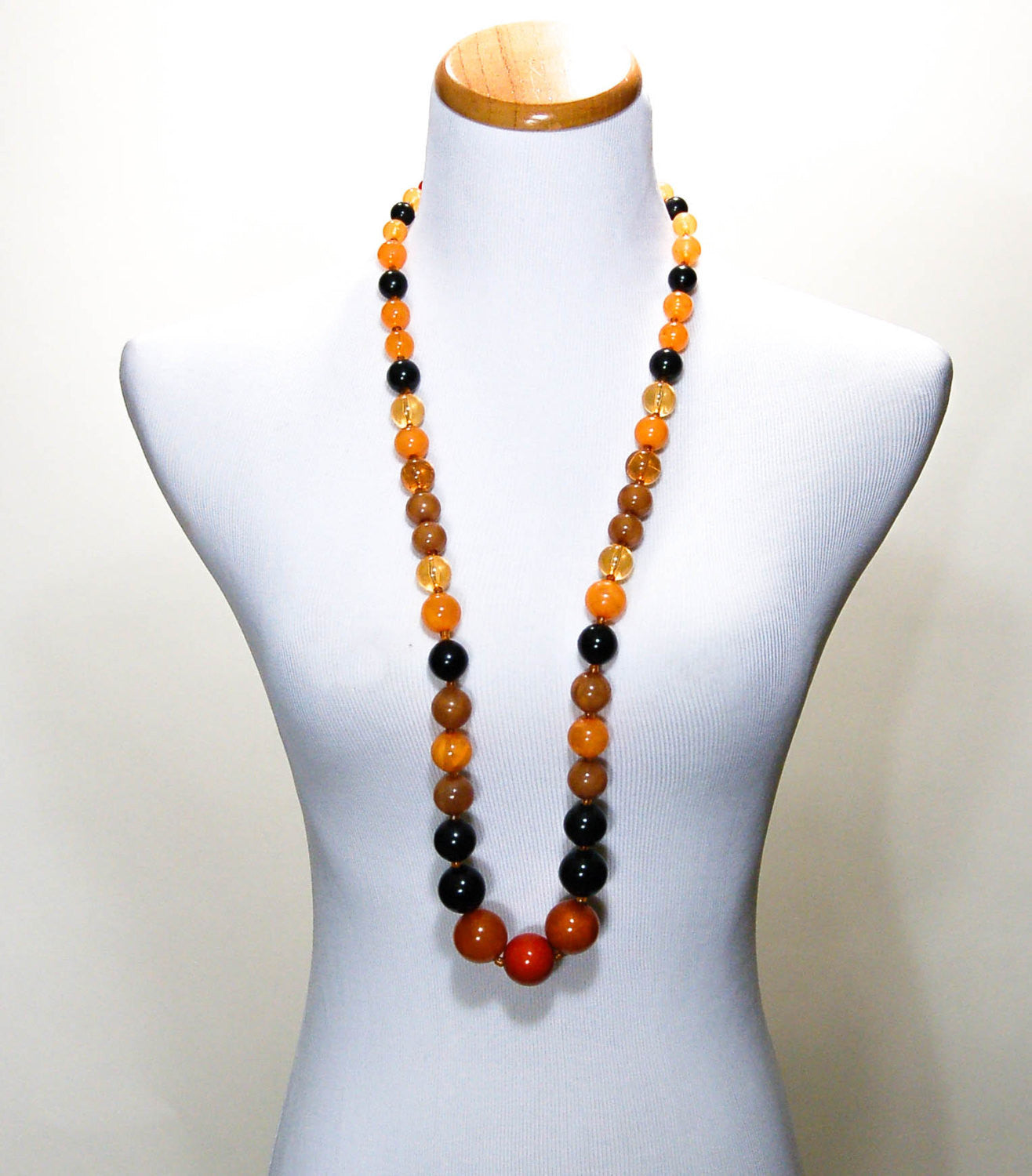 Orange, Black, Brown Lucite Bubble Bead Retro Necklace by 1960s Vintage - Vintage Meet Modern Vintage Jewelry - Chicago, Illinois - #oldhollywoodglamour #vintagemeetmodern #designervintage #jewelrybox #antiquejewelry #vintagejewelry