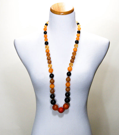 Orange, Black, Brown Lucite Bubble Bead Retro Necklace by 1960s Vintage - Vintage Meet Modern Vintage Jewelry - Chicago, Illinois - #oldhollywoodglamour #vintagemeetmodern #designervintage #jewelrybox #antiquejewelry #vintagejewelry