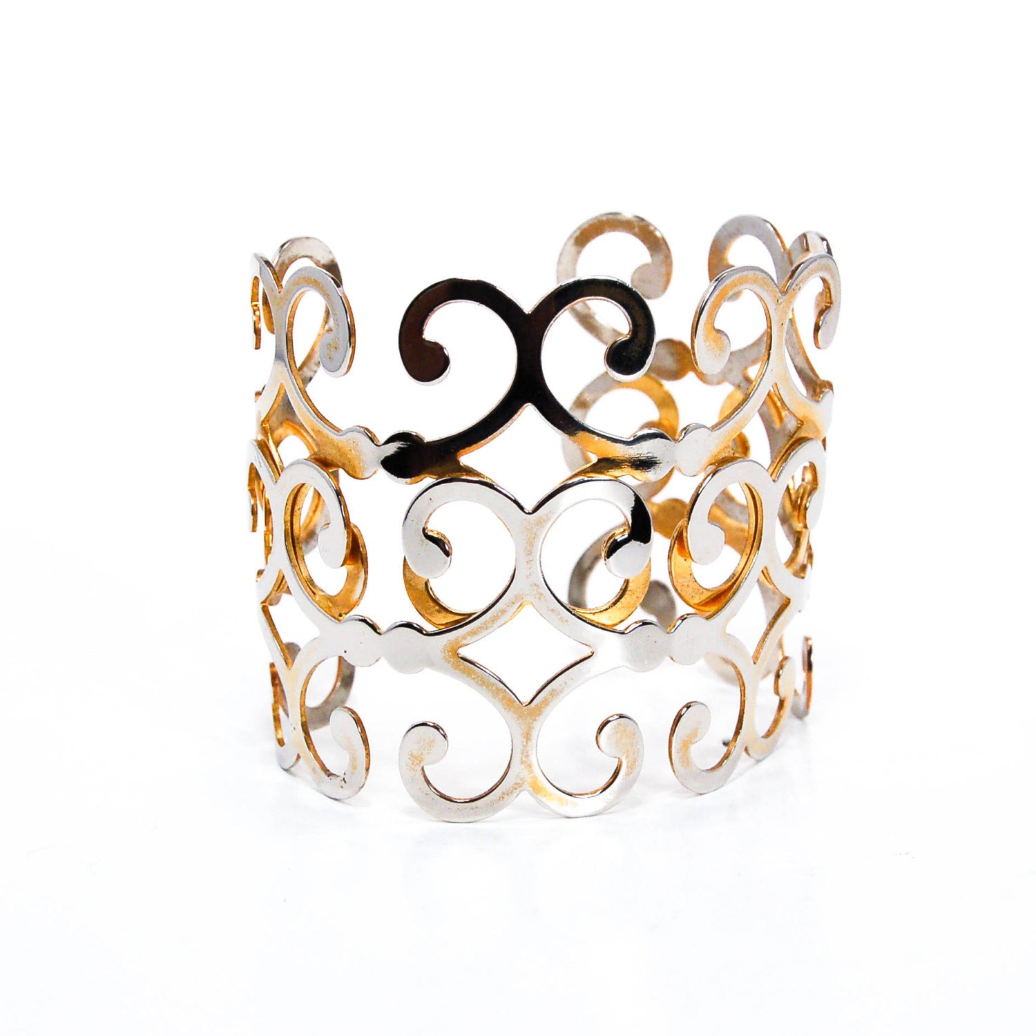 Gold Scroll Cuff Bracelet by 1980s - Vintage Meet Modern Vintage Jewelry - Chicago, Illinois - #oldhollywoodglamour #vintagemeetmodern #designervintage #jewelrybox #antiquejewelry #vintagejewelry