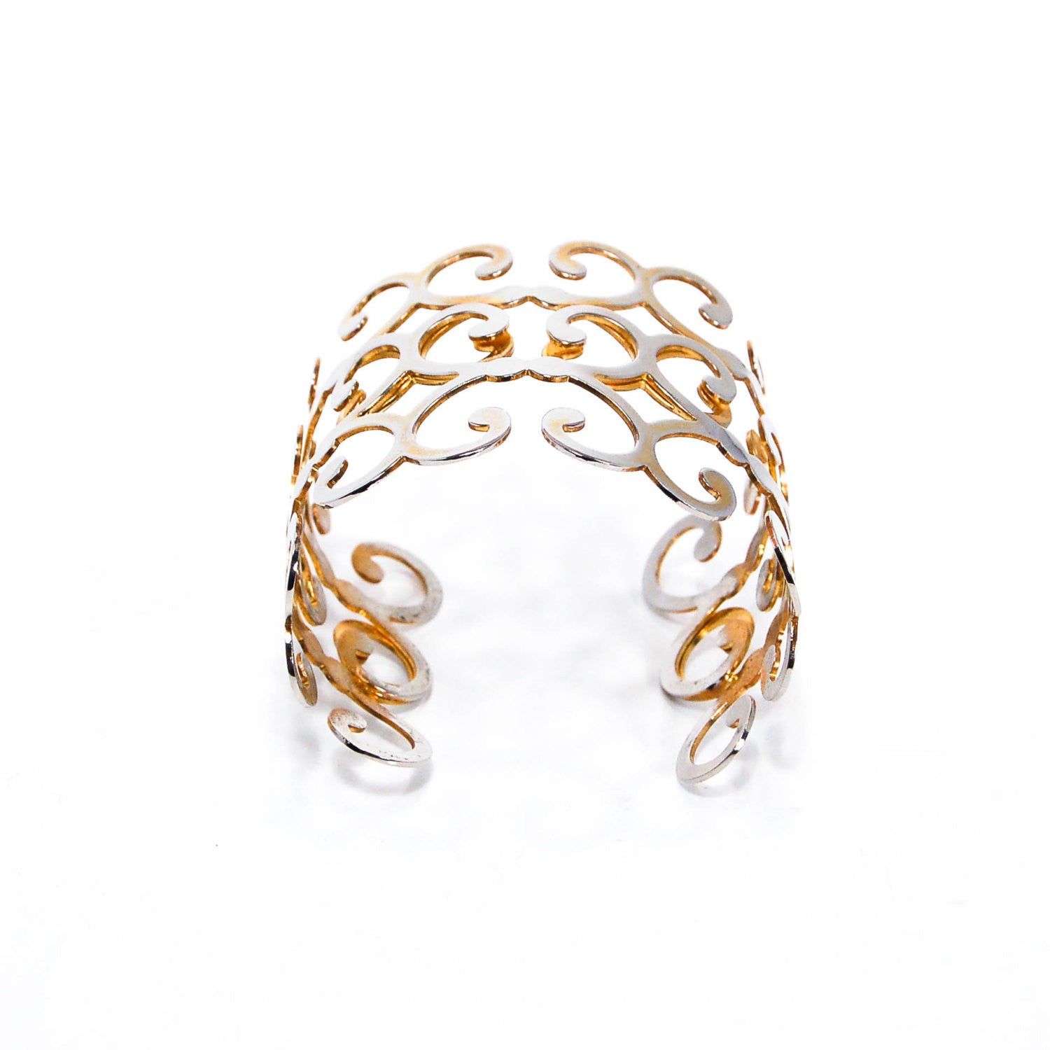 Gold Scroll Cuff Bracelet by 1980s - Vintage Meet Modern Vintage Jewelry - Chicago, Illinois - #oldhollywoodglamour #vintagemeetmodern #designervintage #jewelrybox #antiquejewelry #vintagejewelry