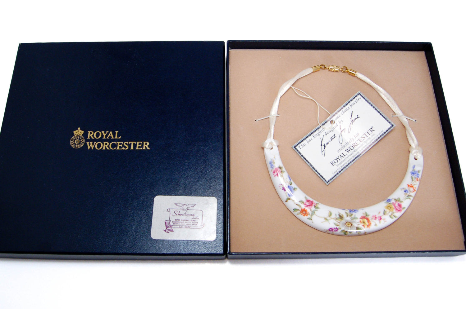 Royal Worcester Floral Fine Bone China Necklace by Kenneth Jay Lane by KJL - Vintage Meet Modern Vintage Jewelry - Chicago, Illinois - #oldhollywoodglamour #vintagemeetmodern #designervintage #jewelrybox #antiquejewelry #vintagejewelry