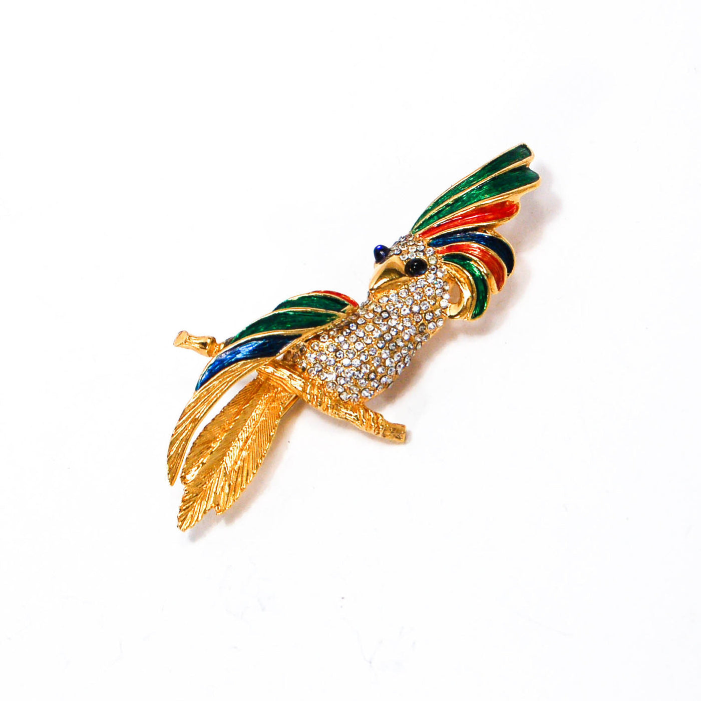 1980's Colorful Rhinestone Cockatoo Brooch by Carven of Paris