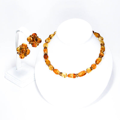 1950's Amber Art Glass Earrings and Necklace Set by Vogue Jewelry by Vogue Jewelry - Vintage Meet Modern Vintage Jewelry - Chicago, Illinois - #oldhollywoodglamour #vintagemeetmodern #designervintage #jewelrybox #antiquejewelry #vintagejewelry