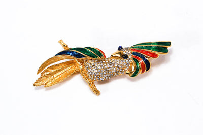 1980's Colorful Rhinestone Cockatoo Brooch by Carven of Paris by Carven of Paris - Vintage Meet Modern Vintage Jewelry - Chicago, Illinois - #oldhollywoodglamour #vintagemeetmodern #designervintage #jewelrybox #antiquejewelry #vintagejewelry