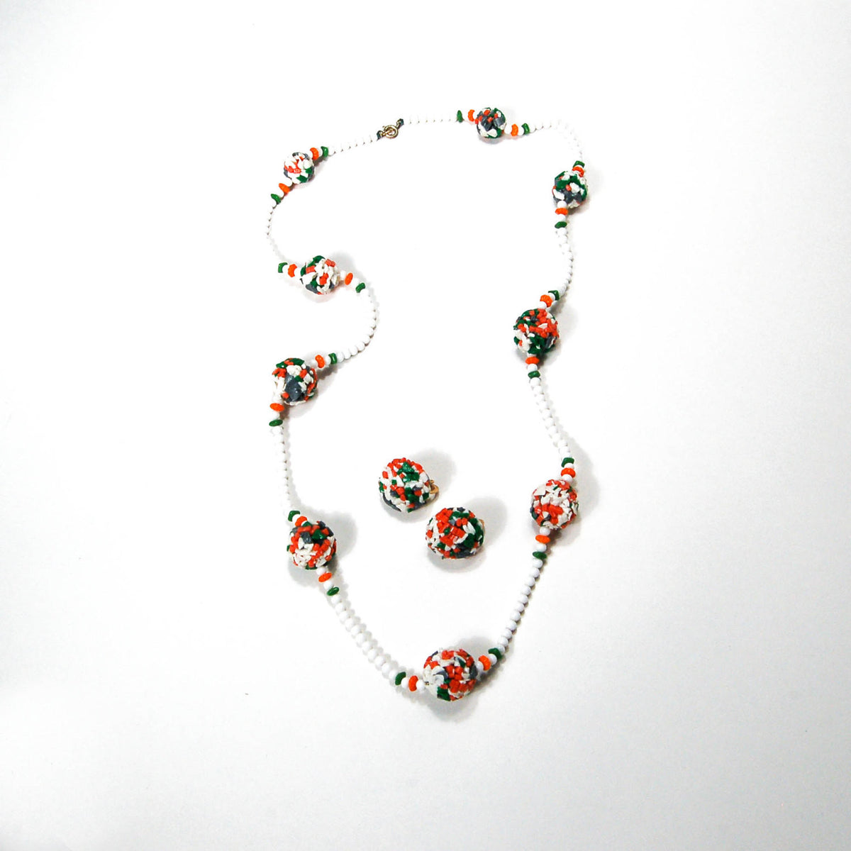Colorful Glass Bead Necklace and Earrings Set by Castlecliff