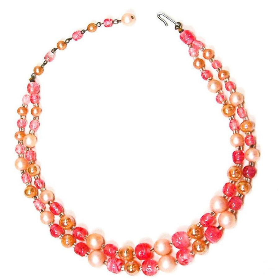 Pink White Pearl Double Strand Glass Bead Necklace Signed Japan Mid Century Modern Glamour by Japan - Vintage Meet Modern Vintage Jewelry - Chicago, Illinois - #oldhollywoodglamour #vintagemeetmodern #designervintage #jewelrybox #antiquejewelry #vintagejewelry