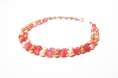 Pink White Pearl Double Strand Glass Bead Necklace Signed Japan Mid Century Modern Glamour by Japan - Vintage Meet Modern Vintage Jewelry - Chicago, Illinois - #oldhollywoodglamour #vintagemeetmodern #designervintage #jewelrybox #antiquejewelry #vintagejewelry