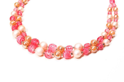 Pink White Pearl Double Strand Glass Bead Necklace Signed Japan Mid Century Modern Glamour by Japan - Vintage Meet Modern Vintage Jewelry - Chicago, Illinois - #oldhollywoodglamour #vintagemeetmodern #designervintage #jewelrybox #antiquejewelry #vintagejewelry